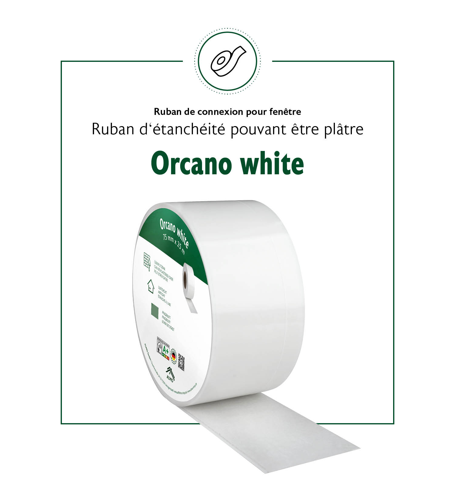 Spécifications ALMO Orcano White bande de fenêtre ; bande de fenêtre étanche à l'air pour l'intérieur